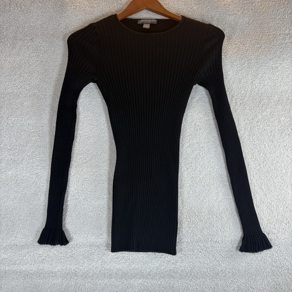 A Pea in the Pod Maternity‎ Sweater Black Ribbed Long Sleeve, CrewNeck Size S
